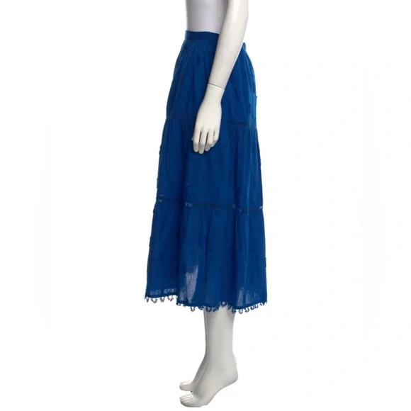FARM Rio Blue 3D Pineapple Embroidered Midi Skirt Pom Pom Hem A-Line Size S NEW - Picture 6 of 12